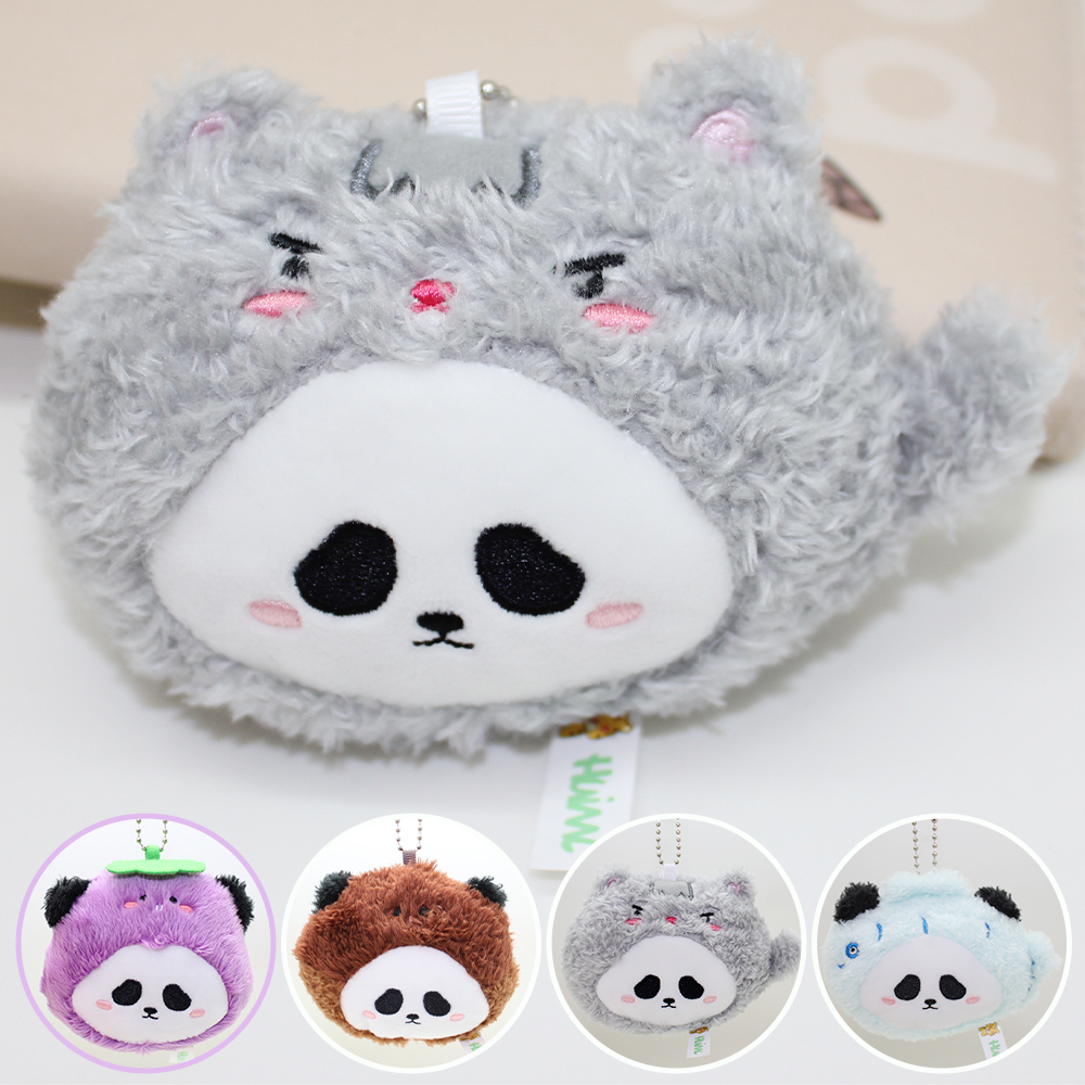 パンダ ぬいぐるみ チャーム キーホルダー ヘッドキャップをかぶって かわいい  panda どうぶつ ギフト プレゼント ストライプ かわいい 小学生 中学生 高校生 友達 バッグ チャーム　キーリング　バッグチャーム 可愛い 人気  アニマル 動物 ギフト　お揃いキーホルダー
